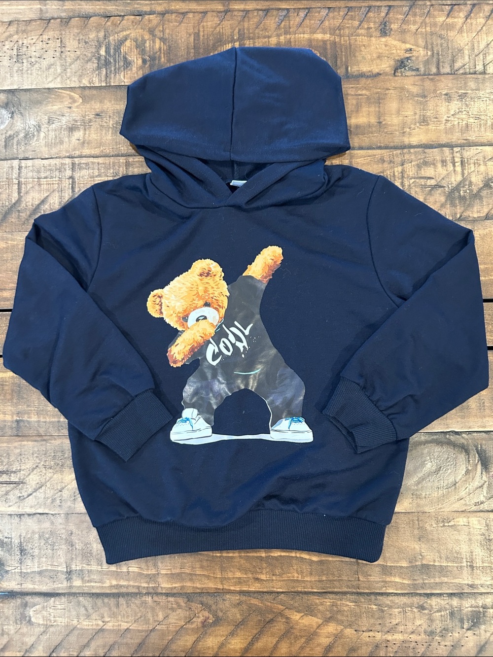 Navy Kids Hooded Sweatshirt with Dabbing Teddy Graphic